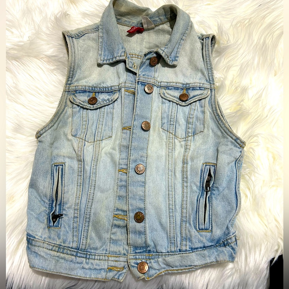 H&M Blue Denim Button Up Festival Vest, Size 2